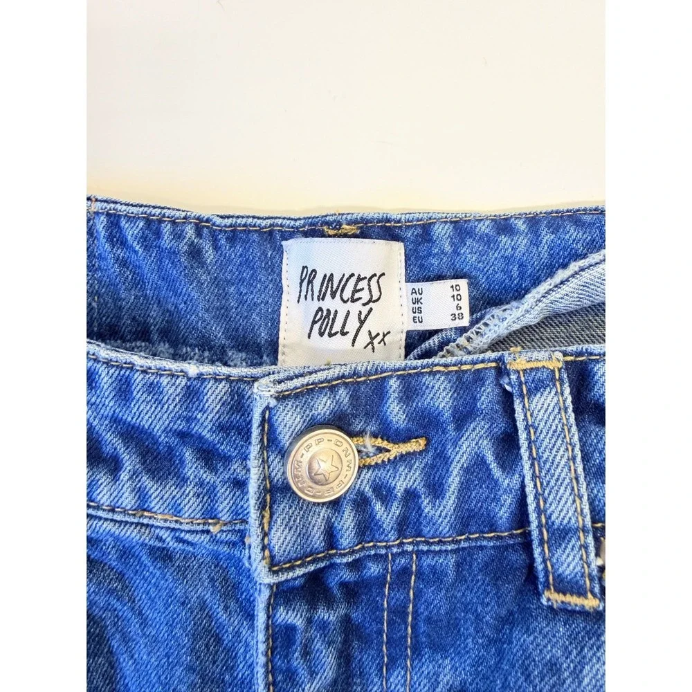 Princess Polly High Waisted Mom Jeans Blue Medium Wash Tapered Leg Size 6 US - Picture 9 of 9